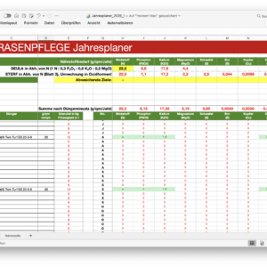 Rasenpflege Jahresplaner 26.1 (neu) – Excel-Düngeplan mit Nährstoffberechnung & Produktdatenbank